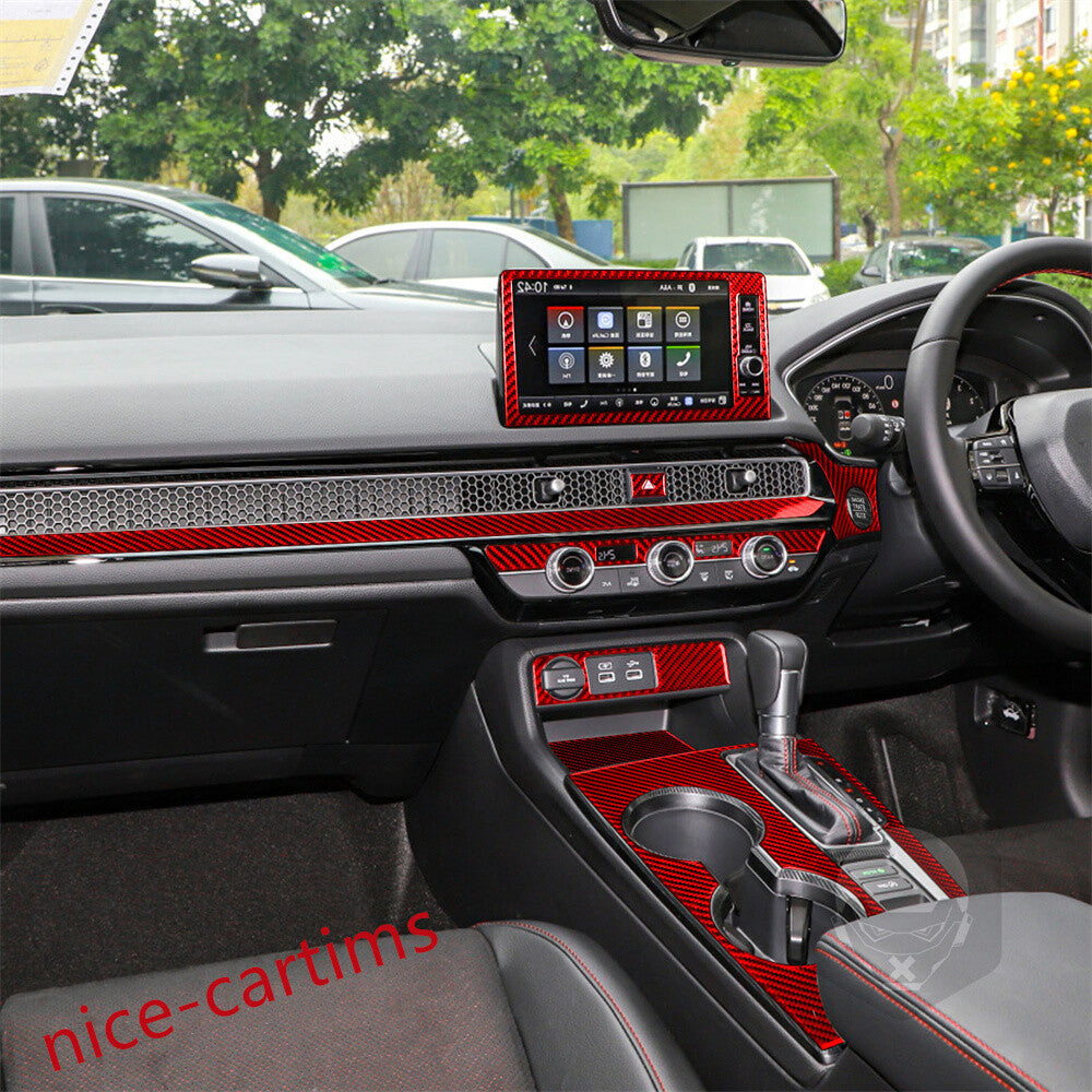 19¡ÁRHD Red Carbon Central Control Gear Shift Set Trim for Honda for Civic 11th 2022+