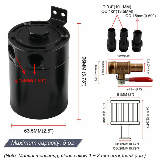 Universal oil tank compact puzzle 2-port aluminum reservoir oil Catch9275
