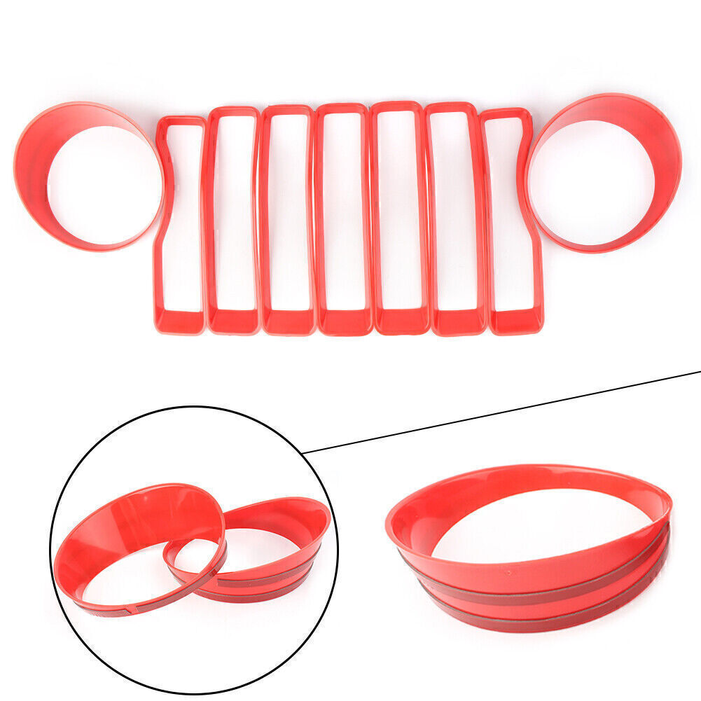 Red Front Grill Insert Headlight Bezel Trim Covers Fits for Jeep for Wrangler JL 2018
