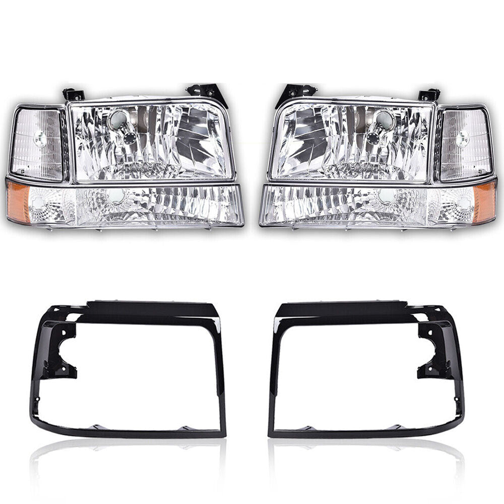 Suitable for 92-96 F150/F250/F350 motorcycles. Transparent headlight + black headlight door panel.