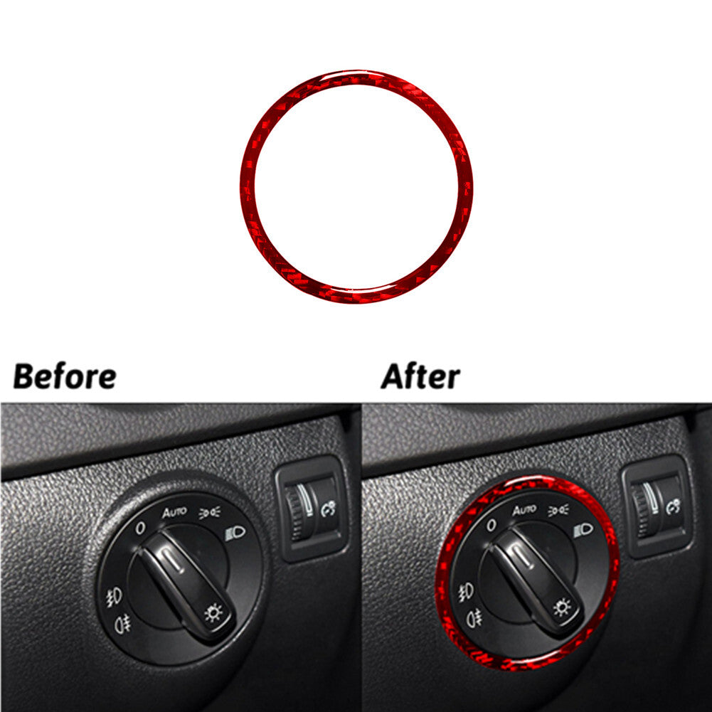 Red Carbon Fiber Head Lights Switch Ring Trim for Volkswagen for Tiguan 2013-2017