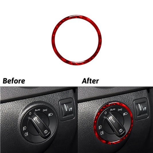 Red Carbon Fiber Head Lights Switch Ring Trim for Volkswagen for Tiguan 2013-2017