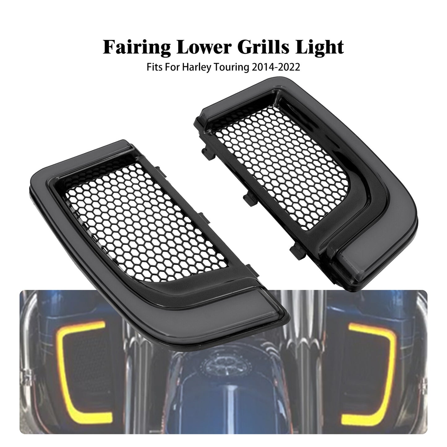 Black Fairing Lower Grills Turn Signal Lights for Harley Road Electra Glides 14+