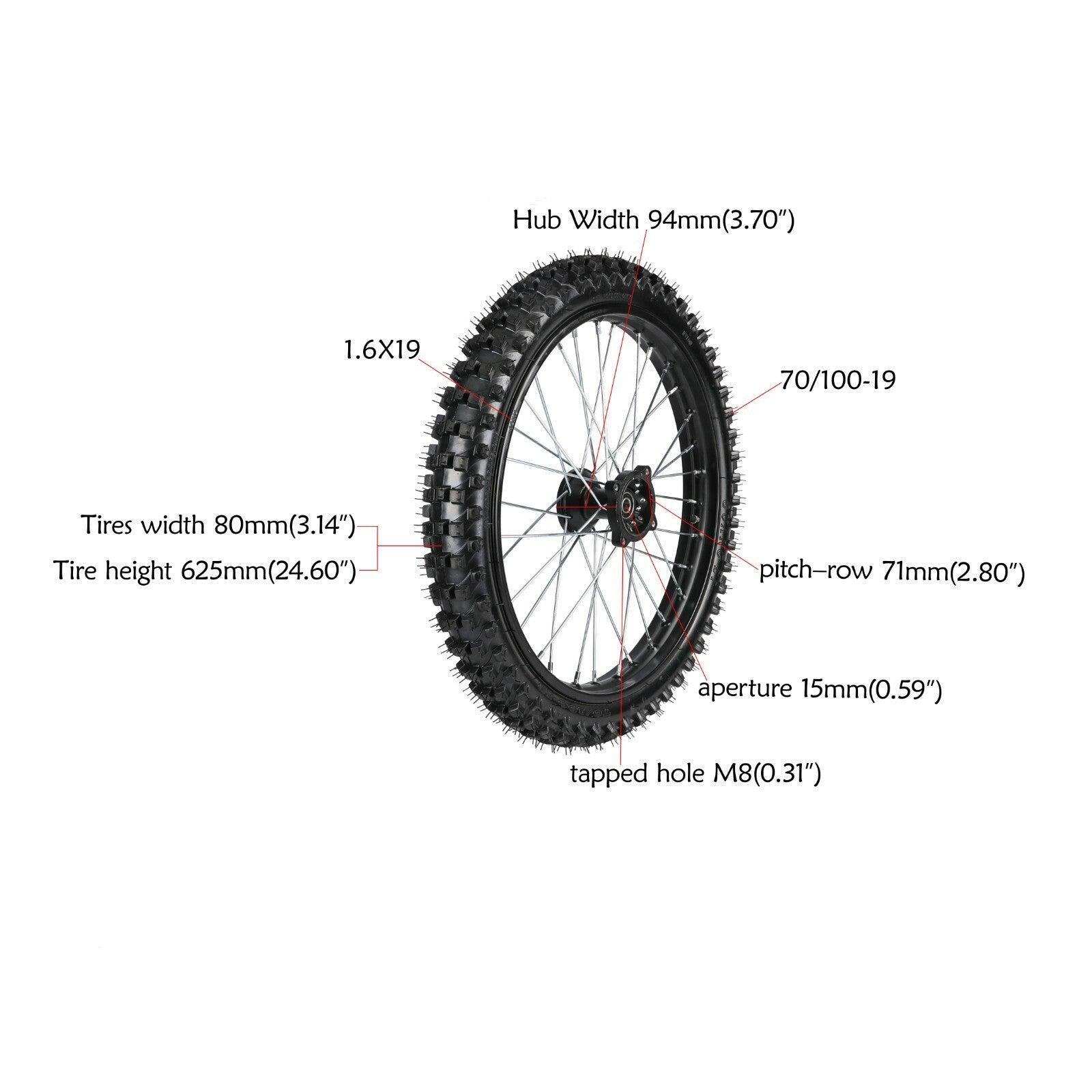 Front 70/100-19 + Rear 90/100-16 tires and rims suitable for Dirt Pit bicycle CR85RB