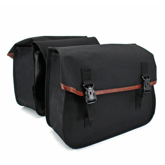 Black motorcycle retro bag, saddle basket, canvas bag, 2-bag storage box