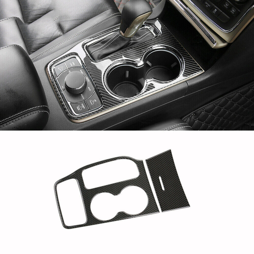 Carbon Fiber Water Cup Holder Panel Cover Trim for Jeep Grand Cherokee 2016-2020