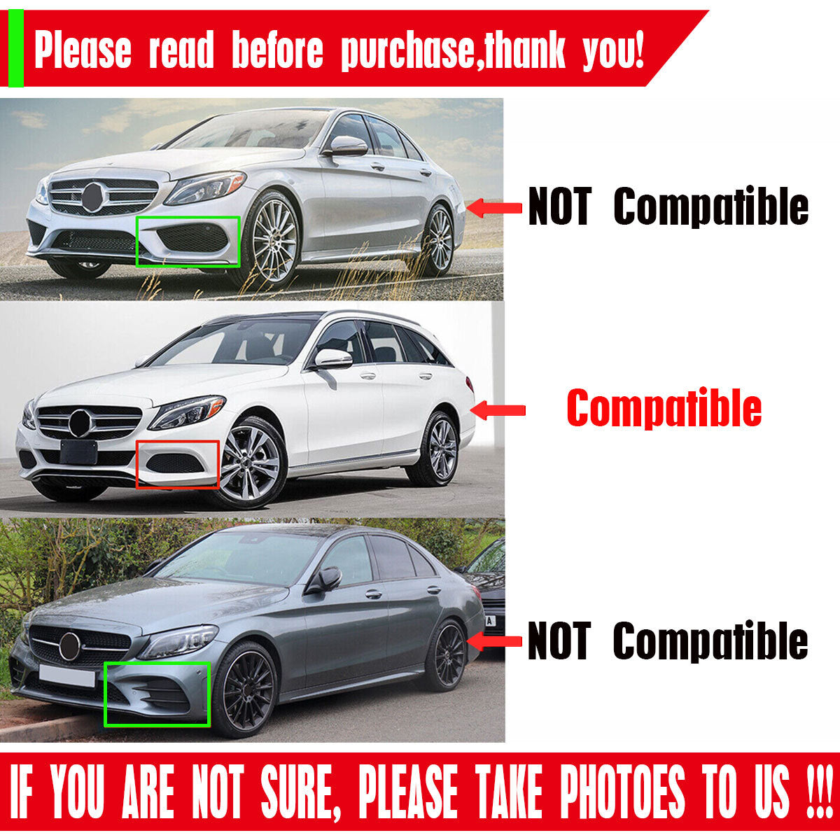 2x Front Fog Light Air Vent Grille Cover for Mercedes-Benz W205 2015-2018