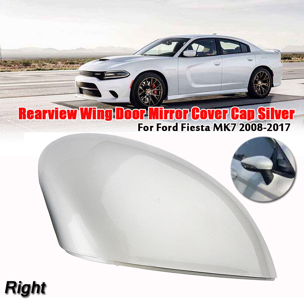 Right passenger side mirror cover for 08-17 for Ford Fiesta MK7, silver.