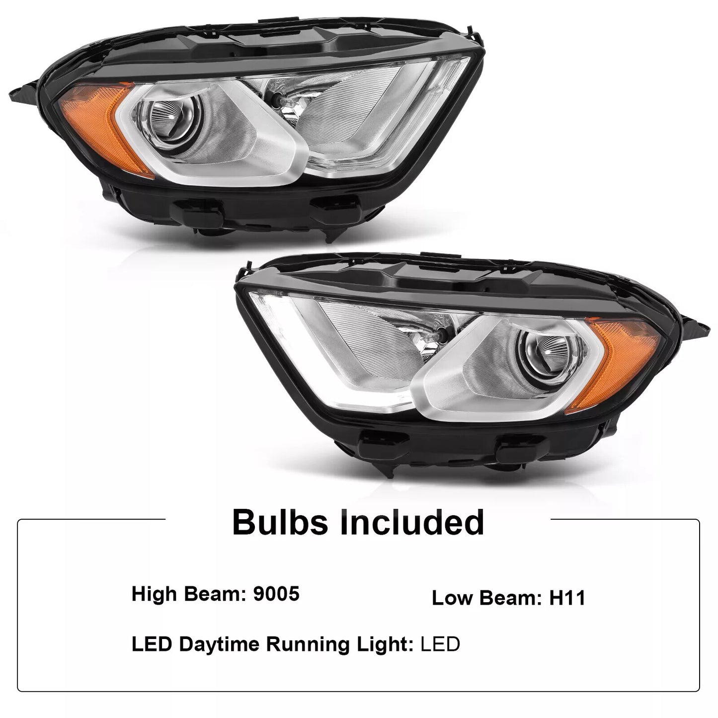 2Pcs LED DRL Headlights For 2018-2022 for Ford EcoSport Halogen W/Bulbs Left+Right