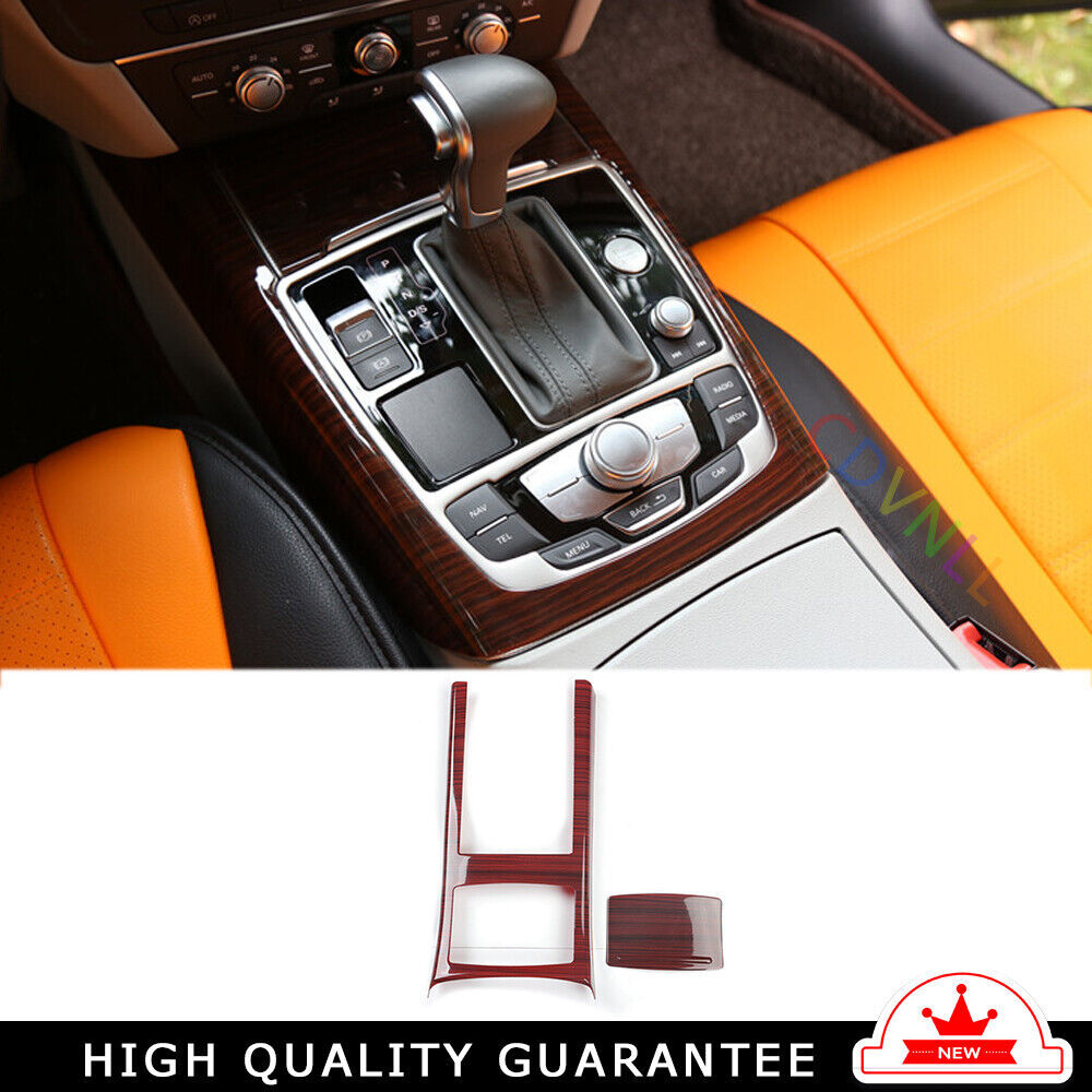 Inner Console Gear Shift Frame Cover Trim 2 Fit for Audi A6L 12-2018 Red Wood