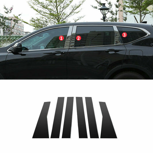 6X for Honda CR-V CRV 2017-2022 Glossy Black Pillar Post Trim Door Cover S.Steel