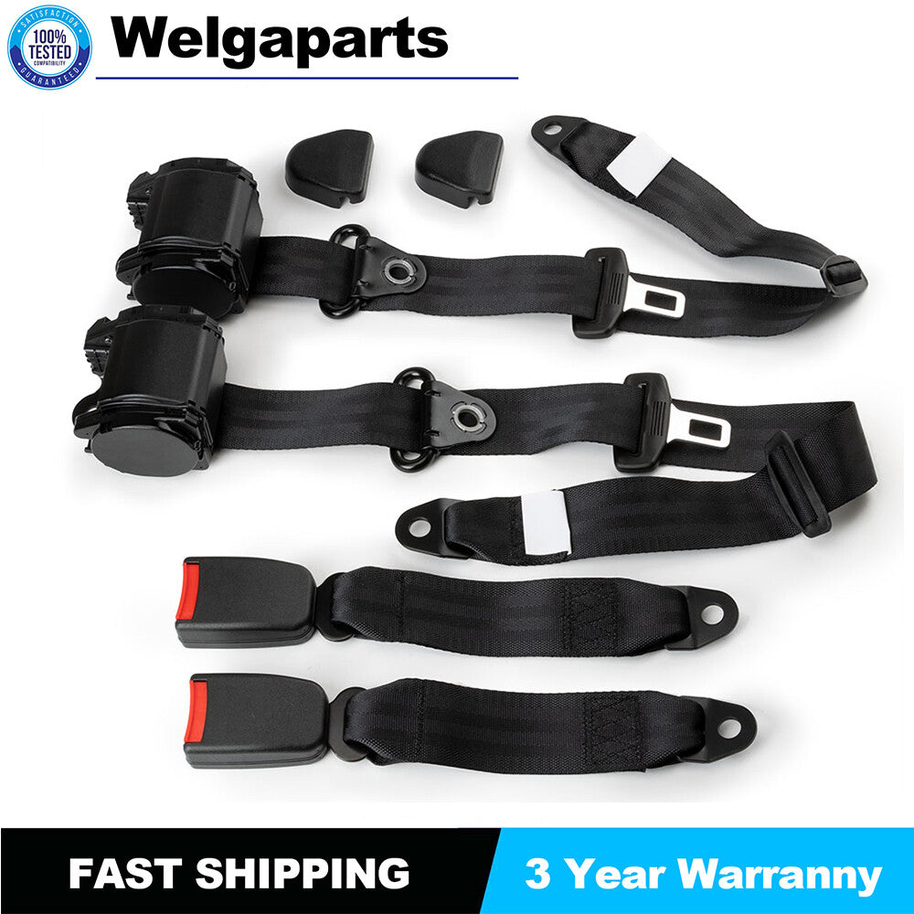 2Set 3 Point Retractable Car Safety for Seat Belt Lap Diagonal Belt Adjustable Black