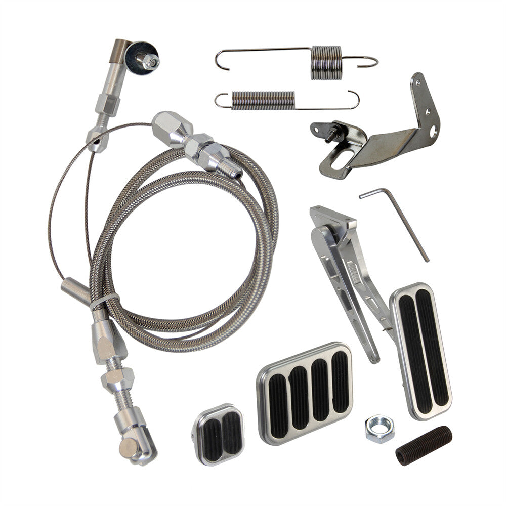 Aluminum Gas Pedal w/Brake +Clutch Pad  24 Throttle Cable Bracket Spring Kit