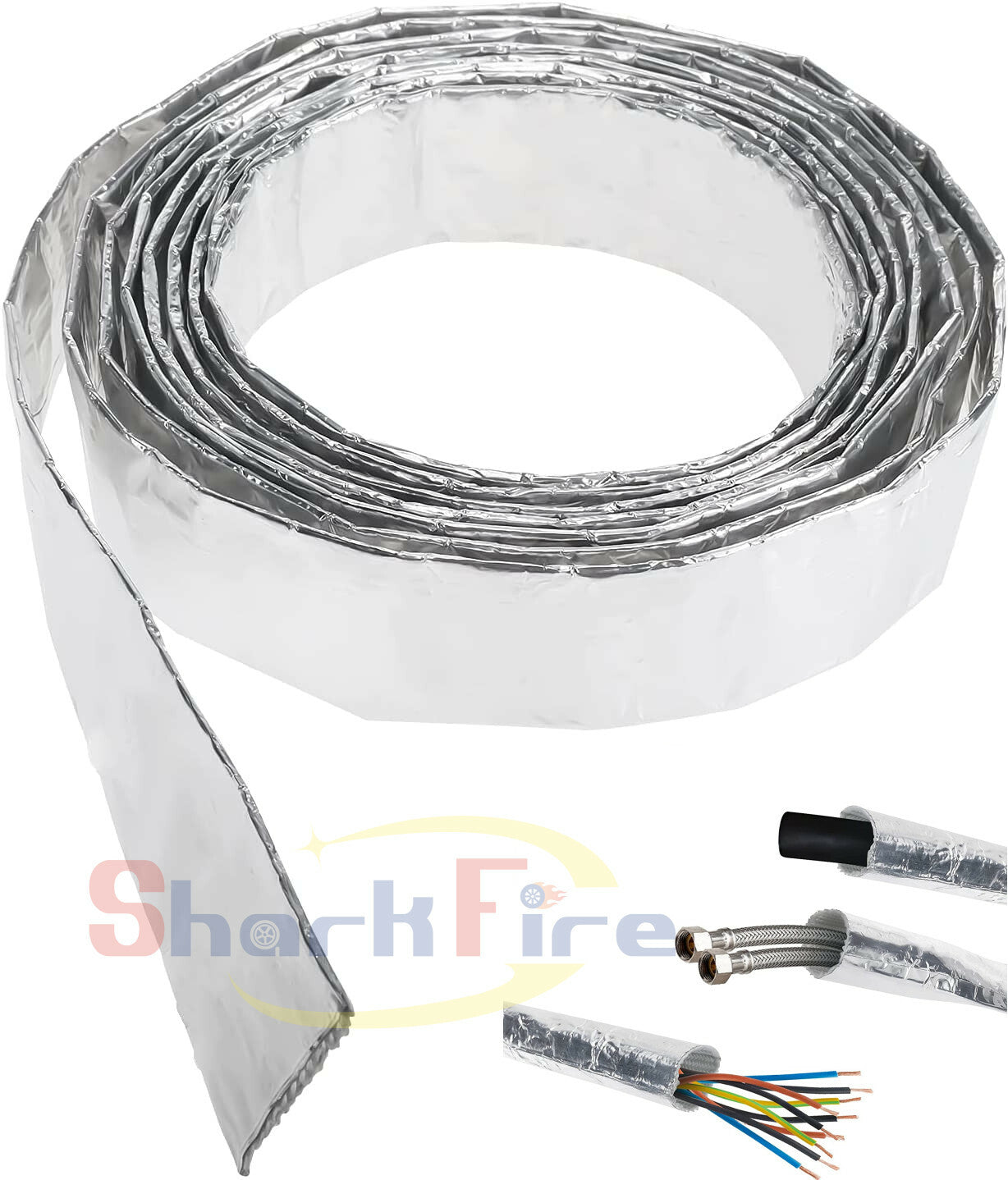Aluminized heat shield, hot wire wrapped cover, suitable for automotive cable heat insulation.