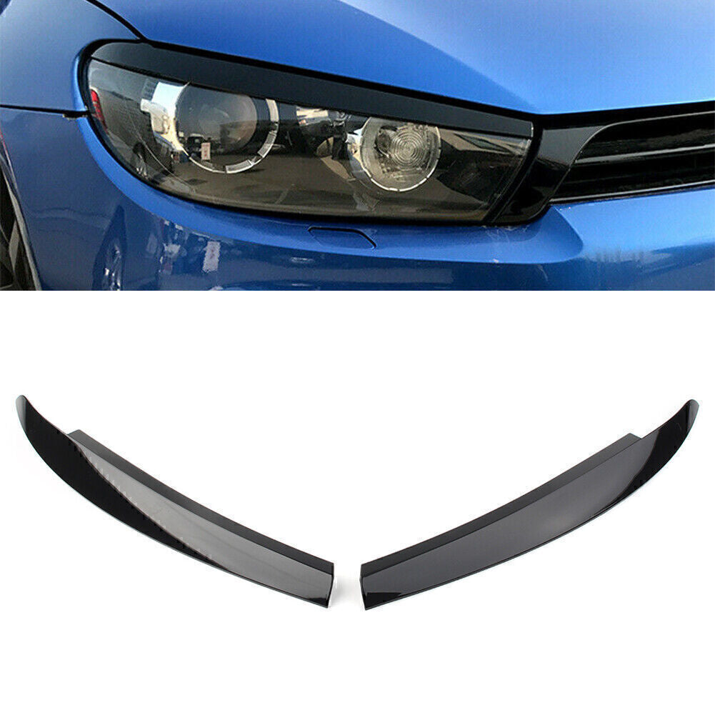 Glossy Black Head Light Lamp Eyebrow Eyelid Cover Trim Fit for VW Scirocco 2009-17