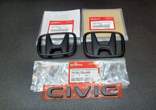 MATT Black 1 Pair H + 1 Civilian FE Logo Embroidered Badge Applicable to Rear for Honda for Civic FE 21-23