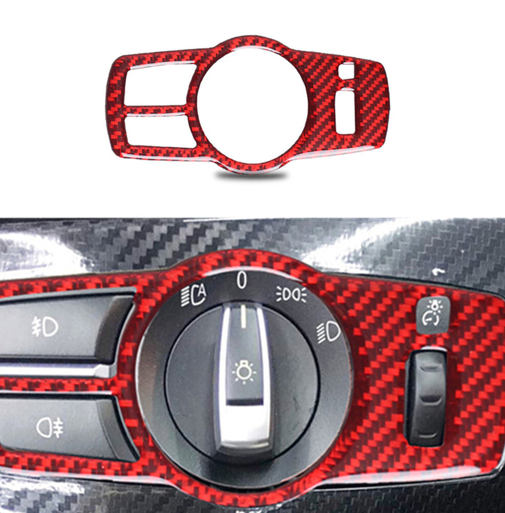 Red carbon fiber headlight switch trim for BMW 5 Series F10 2008-2017