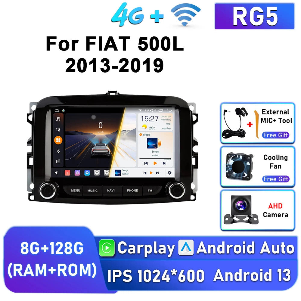 for Fiat 500L 2013-2019 Android Auto CarPlay Car Radio GPS Multimidia Screen 4G