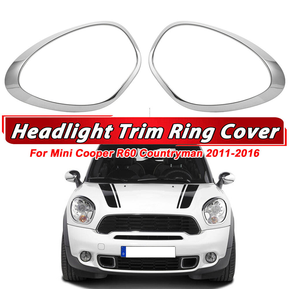 A pair of headlight bezel trims for 11-16 for Mini Cooper Countryman R60 Paceman R61