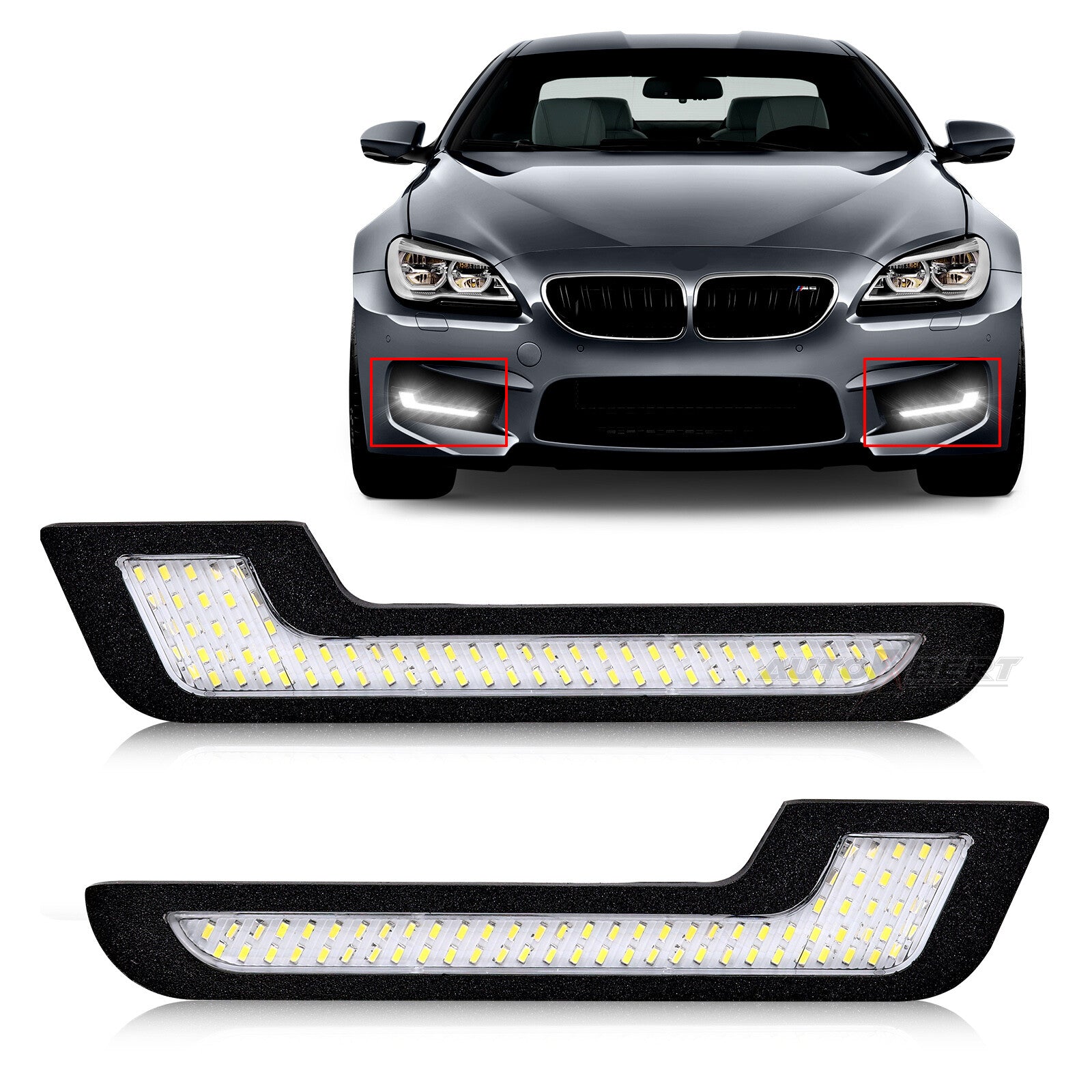 2x Daytime Running Light LED White Light L-Shape Strip With Back Sticker 12V DRL