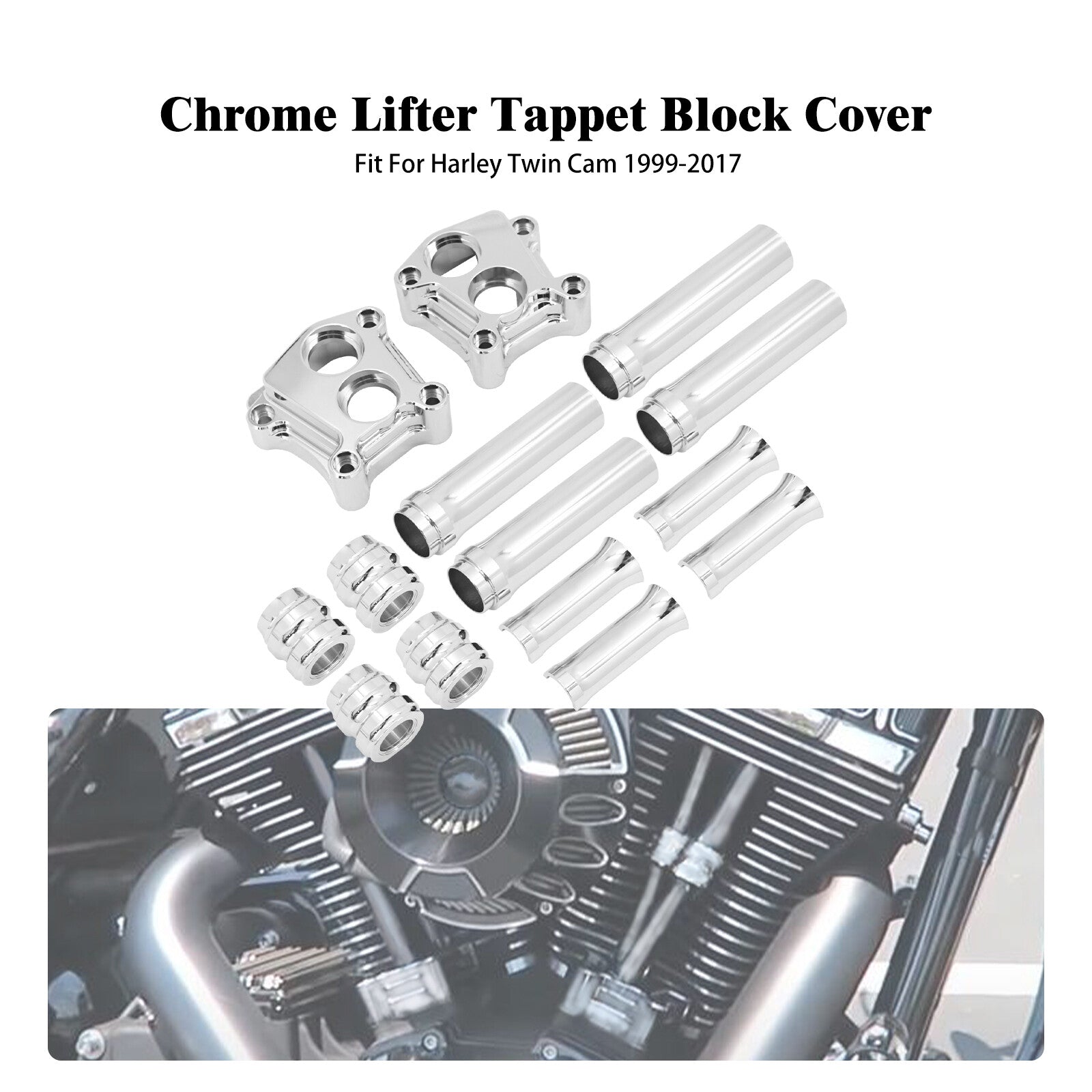 Chrome Engine Pushrod Tube Lifter Tappet Block Cover for Harley Touring Twin Cam