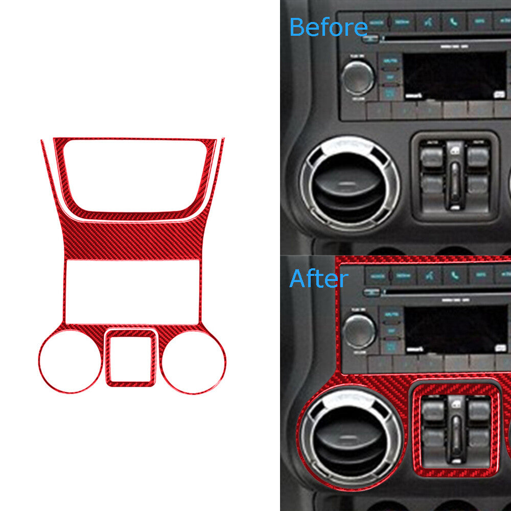Red Carbon Fiber CD Control Panel Cover Trim Type A for Jeep for Wrangler JK 11-17