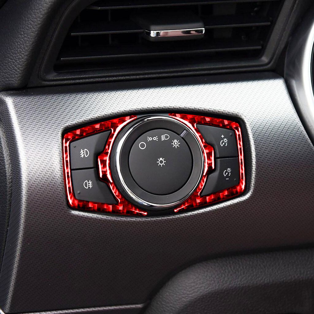 Red Carbon Fiber Interior Headlight Switch Button Cover for Ford for Mustang 2015-22