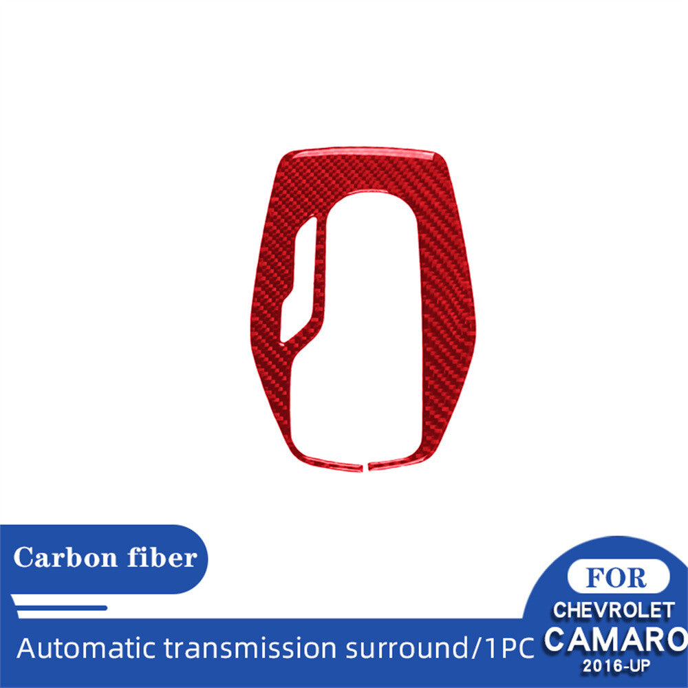 Red Carbon Fiber Central Control Gear Shift Cover for Chevrolet Camaro 2016-2023