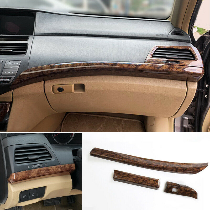 3X for Honda Accord 2008-2013 Wood Grain Central Console Instrument Strips Trim