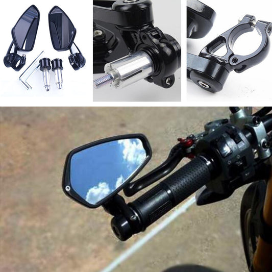 Black Motorcycle Billet Aluminum 7/8 22 Bar End Side Rearview Universal Mirrors