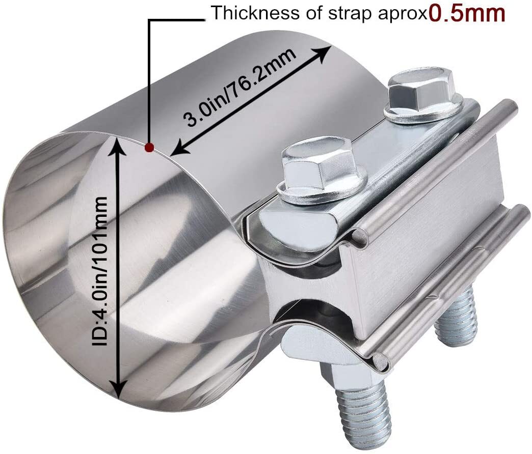 4-inch exhaust clip, 4-inch Butt connector with clip coupler, stainless steel 4-piece set