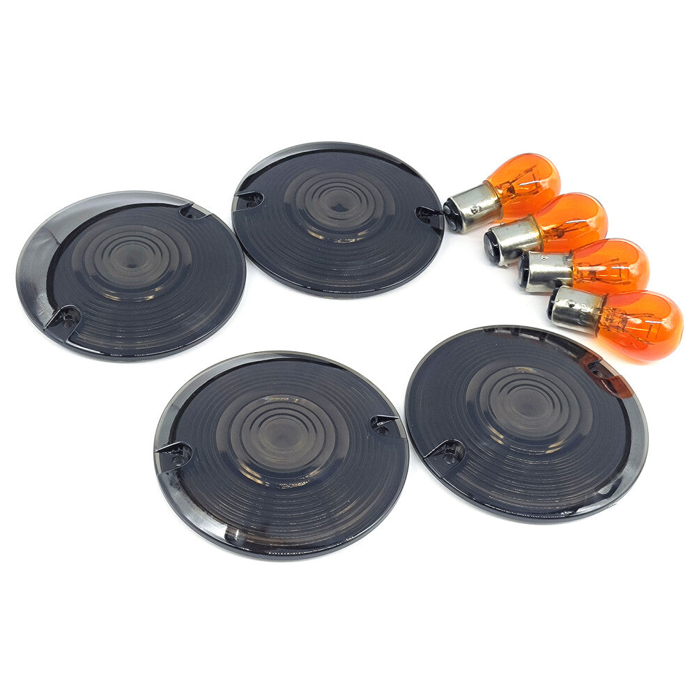Smoke Turn Signal Lens Cover w/ 4x Bulbs for Harley Electra Road Glide Road King