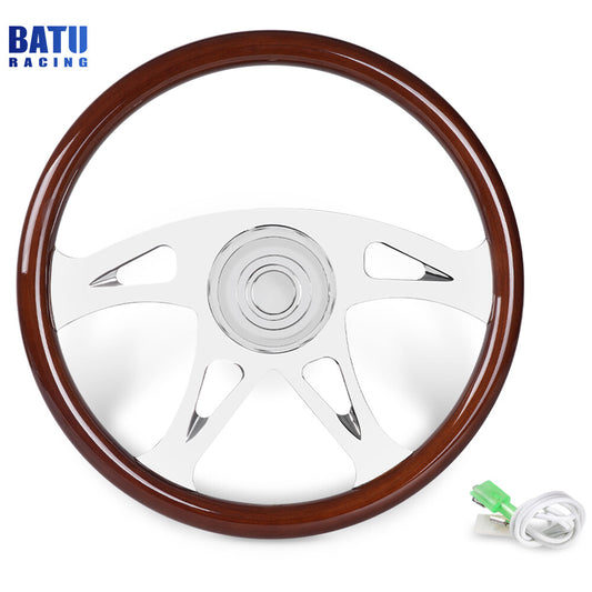 18 Wood Steering Wheel Chrome 4 Spoke for Freightliner / for Kenworth / for Peterbilt / for Volvo