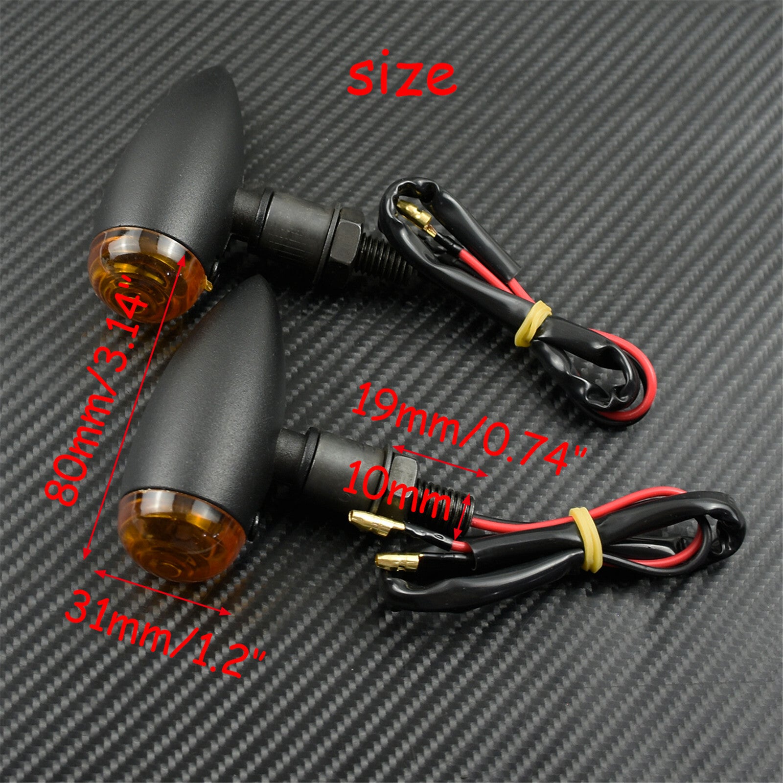2X 10mm Amber LED Bullet Turn Signal Indicator Light Fit For Bobber Cafe Racer