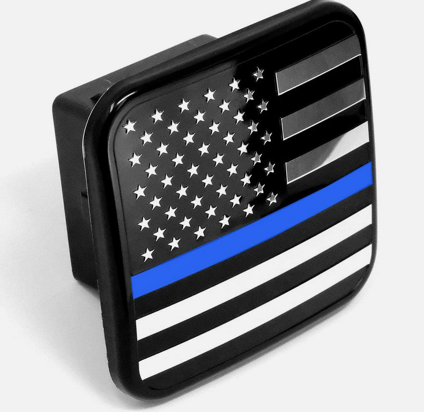 Car mount plug cap tow receiver 2-inch American flag black chrome blue for Cadillac