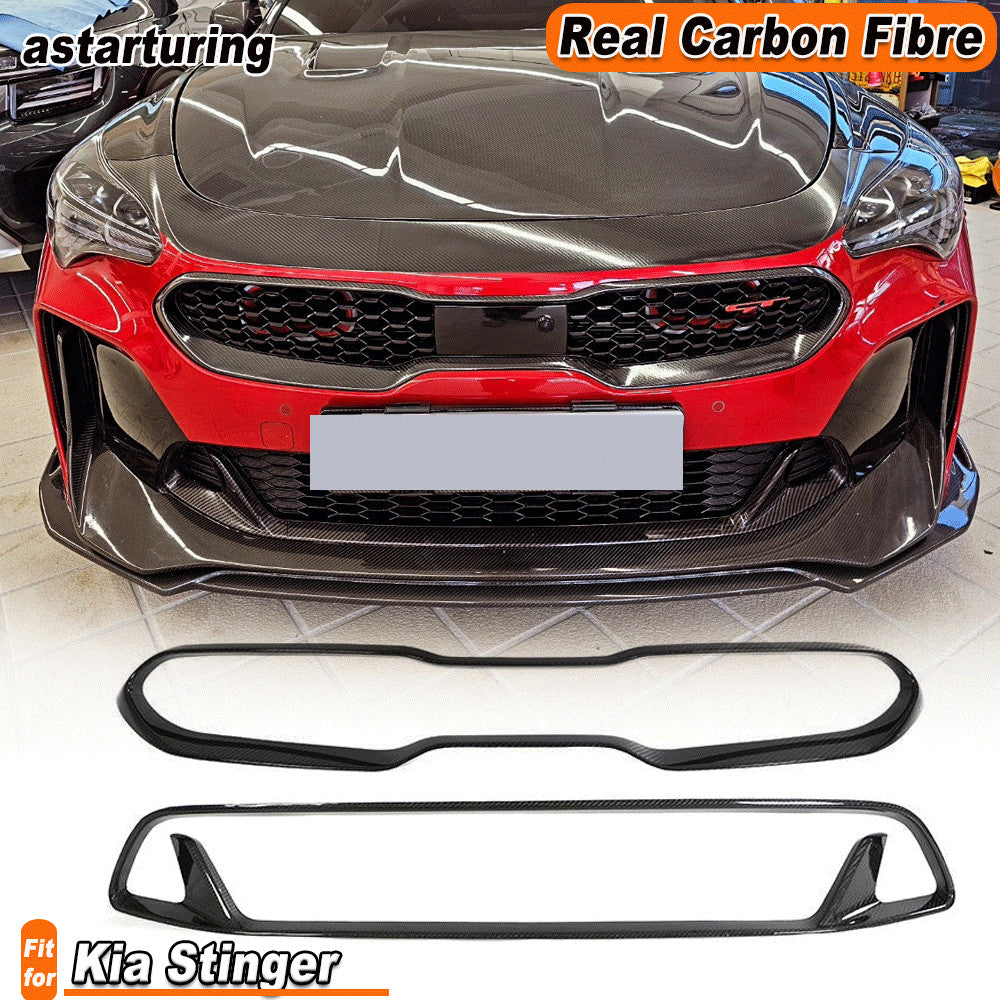 2x REAL CARBON FIBER Front Center Mesh Grille Grill Vent Trim for Kia Stinger