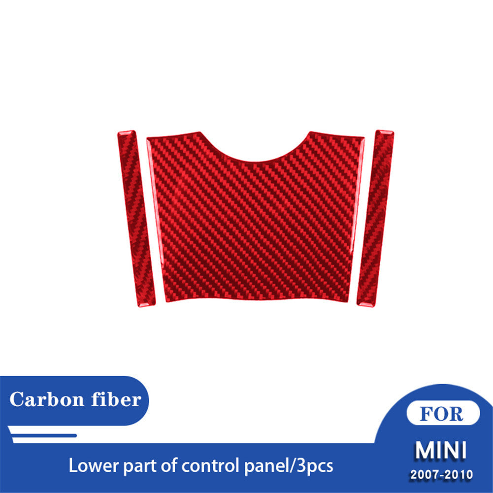 3x Red Carbon Fiber Center Control Panel Below Trim Cover for MINI Cooper 07-11