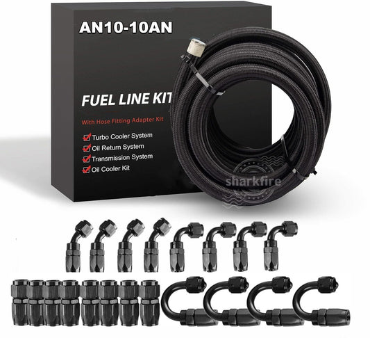 AN10 Stainless Steel Nylon Braided Oil/Gas Fuel Line Hose 10AN Fuel Line Kit 20'