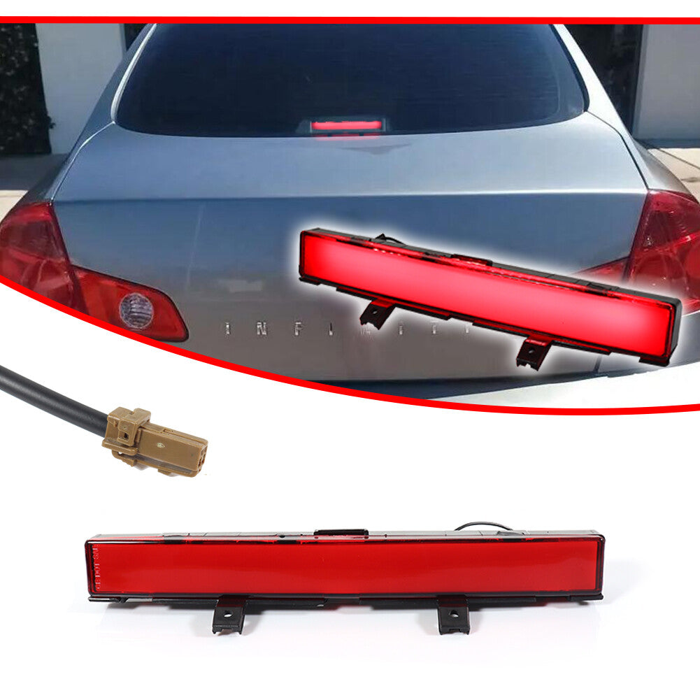 Suitable for 2007-2013 for INFINITI G25 G35 G37 models. Red lens, high-mount stop, third brake taillight.