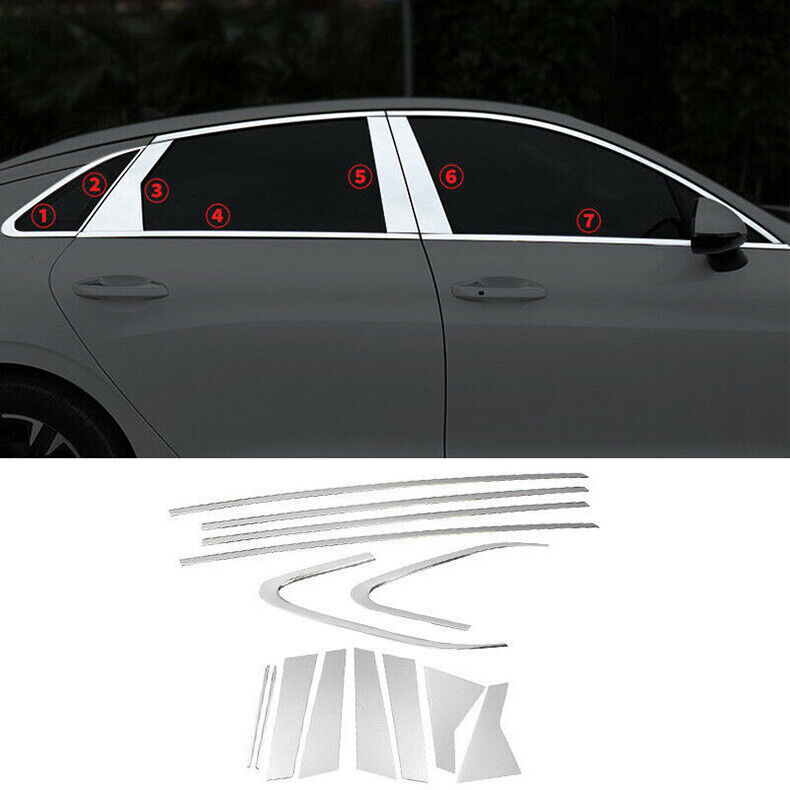 for Kia K5 2021-23 Chrome Steel Window Sill Pillar Post Strip Cover Trim Kit 14x