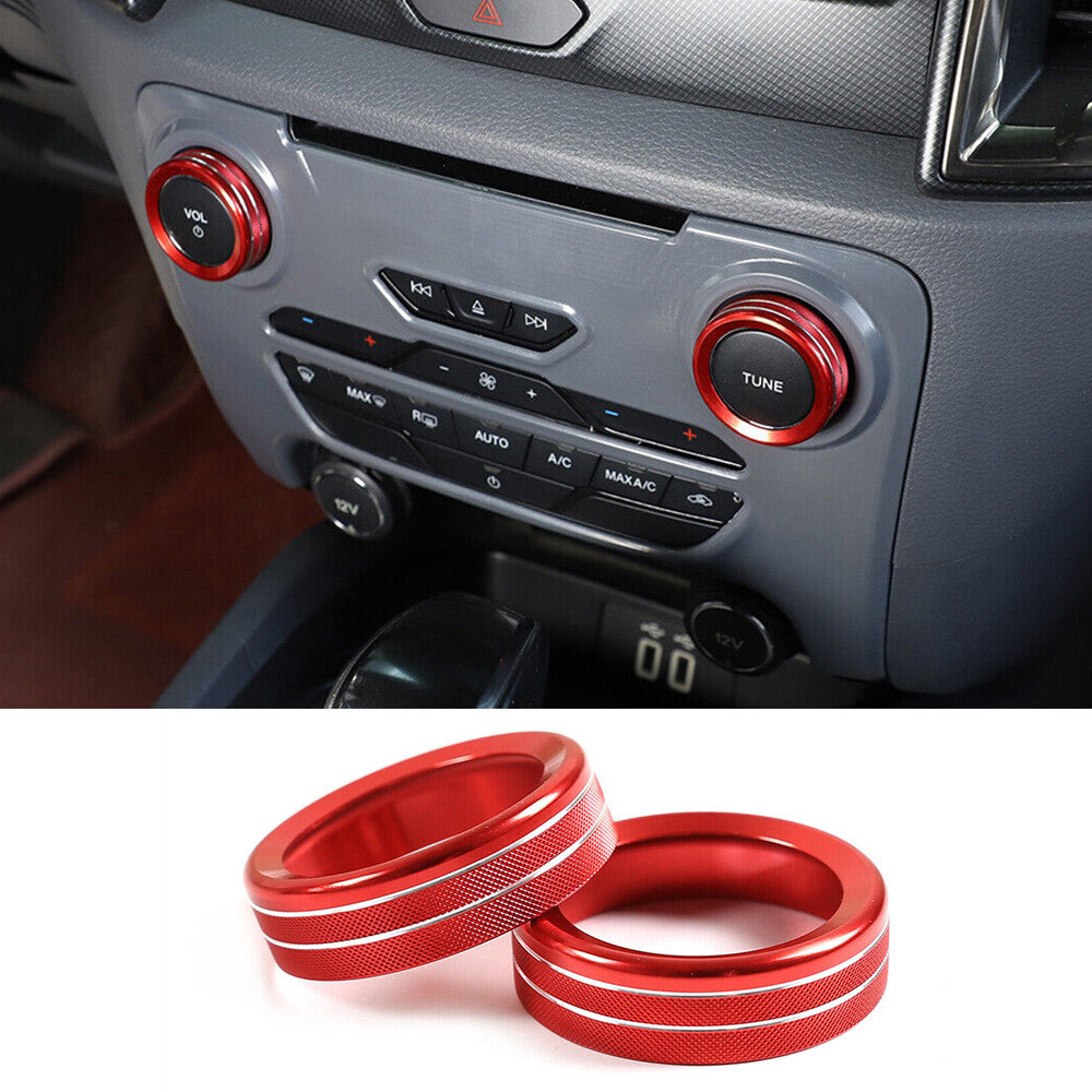 Alloy Red Car Volume Media Knob Ring Cover for Ford Ranger 2015-2018 Accessories