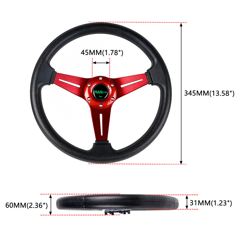 340mm Deep Dish Leather 6 Bolt JDM Sport Racing Steering Wheel with Horn US