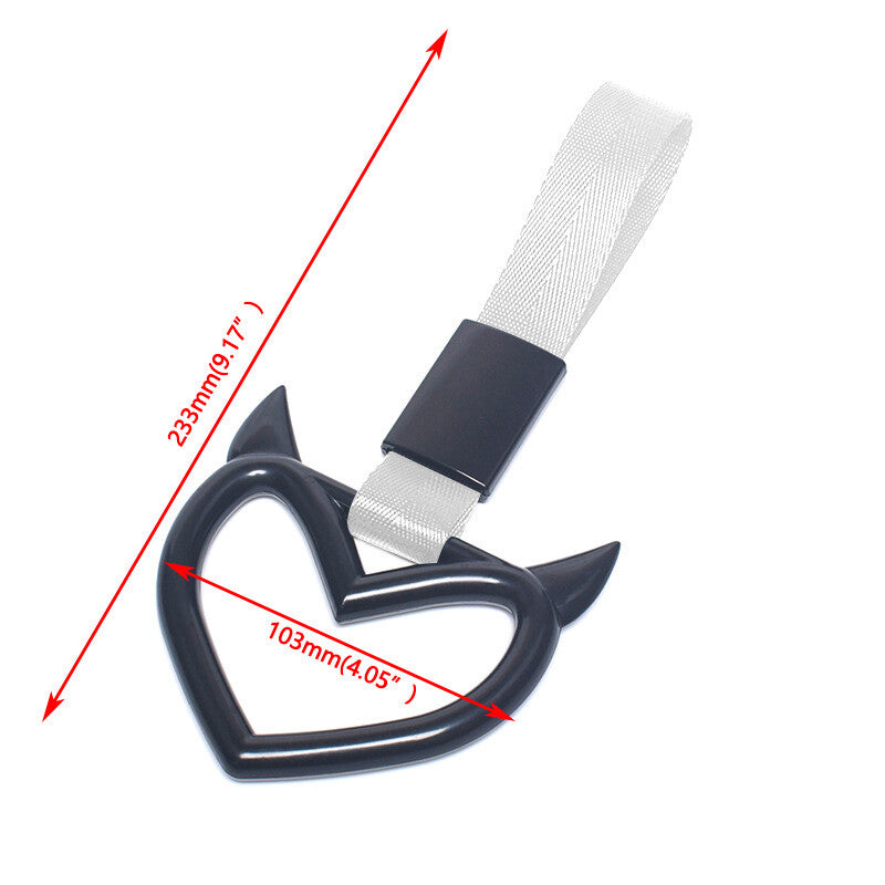 Black Devil Heart Red JDM Tsurikawa Ring Subway Train Bus Handle Strap Charm