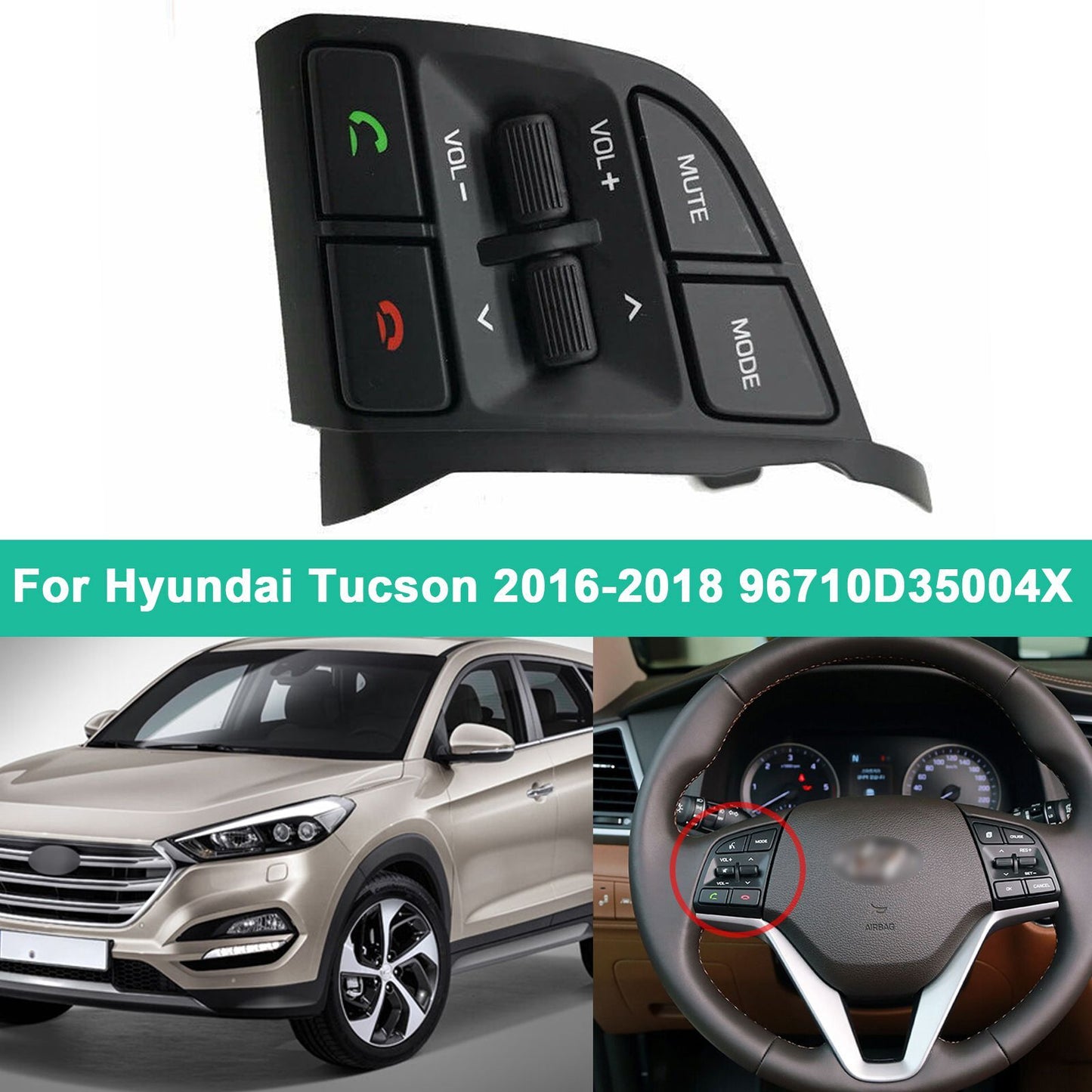 Steering Wheel Control Switch Replace for Hyundai for Tucson 16-18 96710D35004X AT