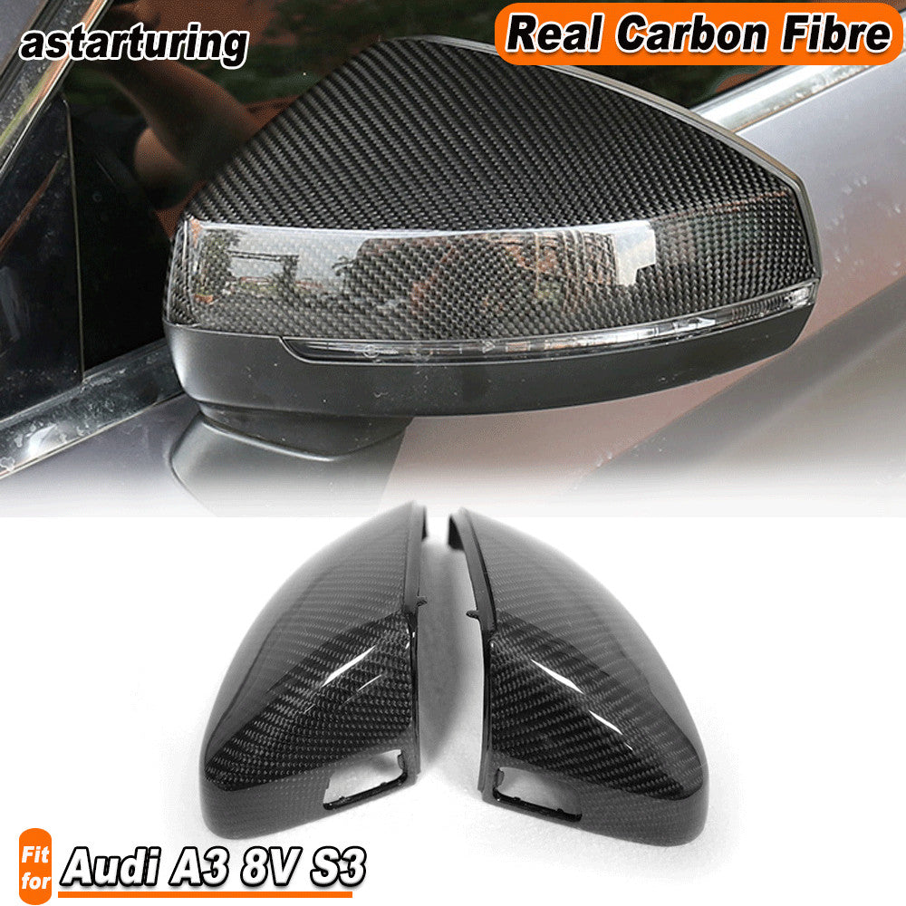 2PCS Carbon Mirror Cover Replacement With Lane Assistant Fit for Audi A3 8V S3