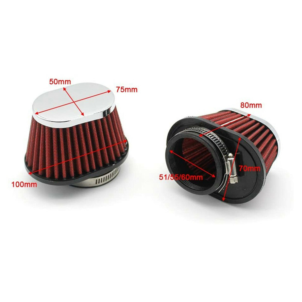 55mm High-Performance High-Flow Cold Air Intake Filter Vent Car Parts Red 2-Piece Set