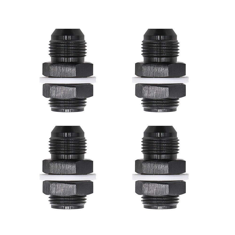 4Pcs Black 10 AN AN10 Flare Fuel Cell Bulkhead Fitting With Teflon Washer AN10