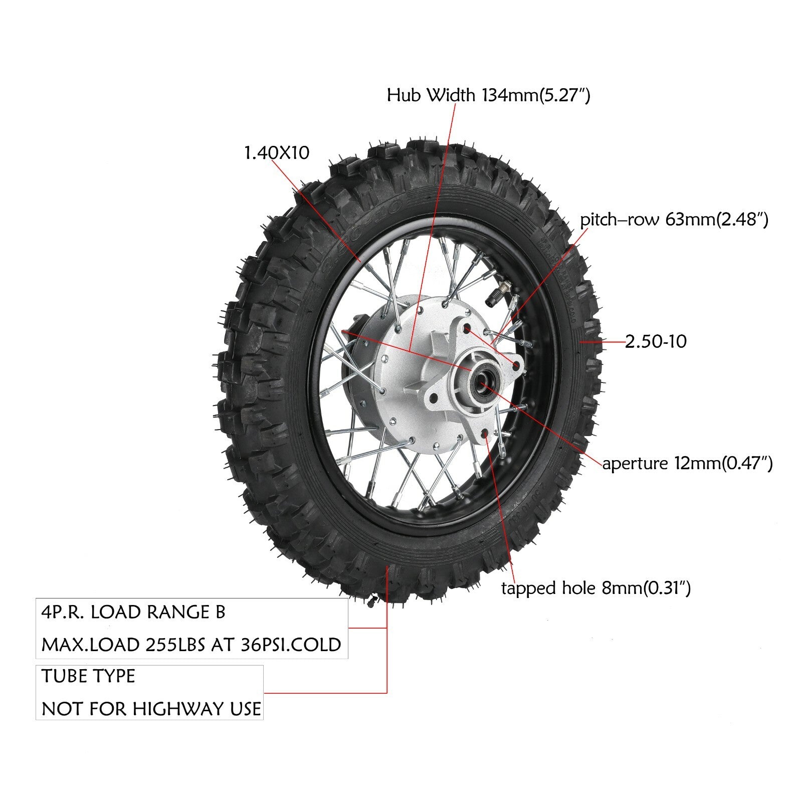 10 Front Rear Wheels 2.50-10 Tyre Rim 1.4x10 for Honda CRF50 XR50 for Yamaha TTR50