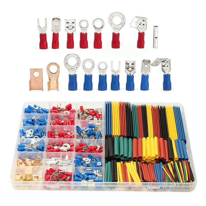 1 set of automotive wiring and electrical kit with 350 terminal connectors and 328 heat shrink tubing