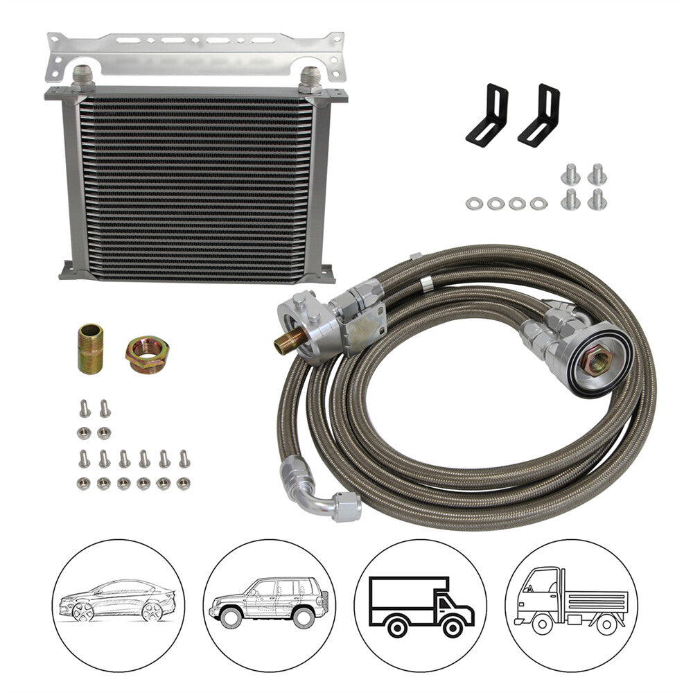 Universal 30 Row AN10 7/8-14 UNF Oil Cooler Kit Relocation Adapter Kit Silver